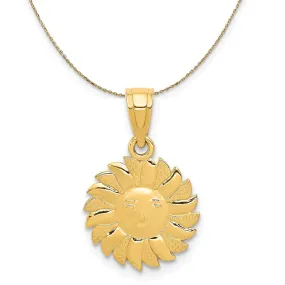 14k Yellow Gold 11mm Sun with Face Necklace