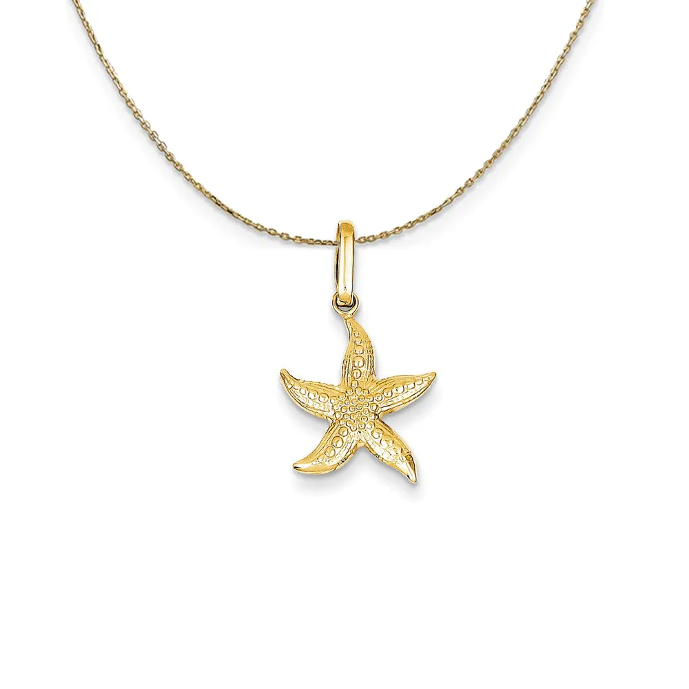 14k Yellow Gold 14mm Textured Hollow Starfish Necklace