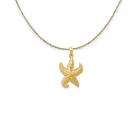 14k Yellow Gold 16mm Textured 2D Starfish Necklace