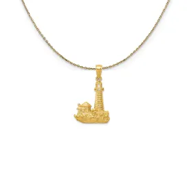 14k Yellow Gold 28mm Wave-washed Lighthouse Necklace