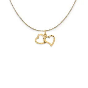 14k Yellow Gold Diamond Cut Double Heart Necklace