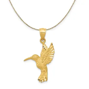 14k Yellow Gold Diamond Cut Hummingbird Necklace