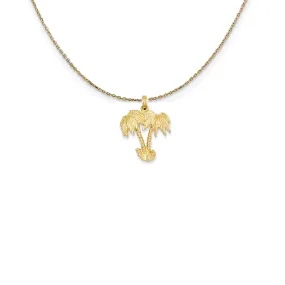 14k Yellow Gold Large Double Palm Trees Necklace