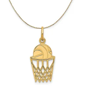 14k Yellow Gold Polished Basketball and Net Necklace