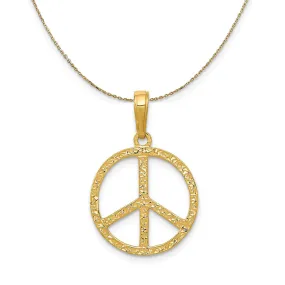 14k Yellow Gold Textured Peace Sign (16mm) Necklace