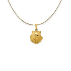 14k Yellow Gold Textured Scalloped Shell Necklace