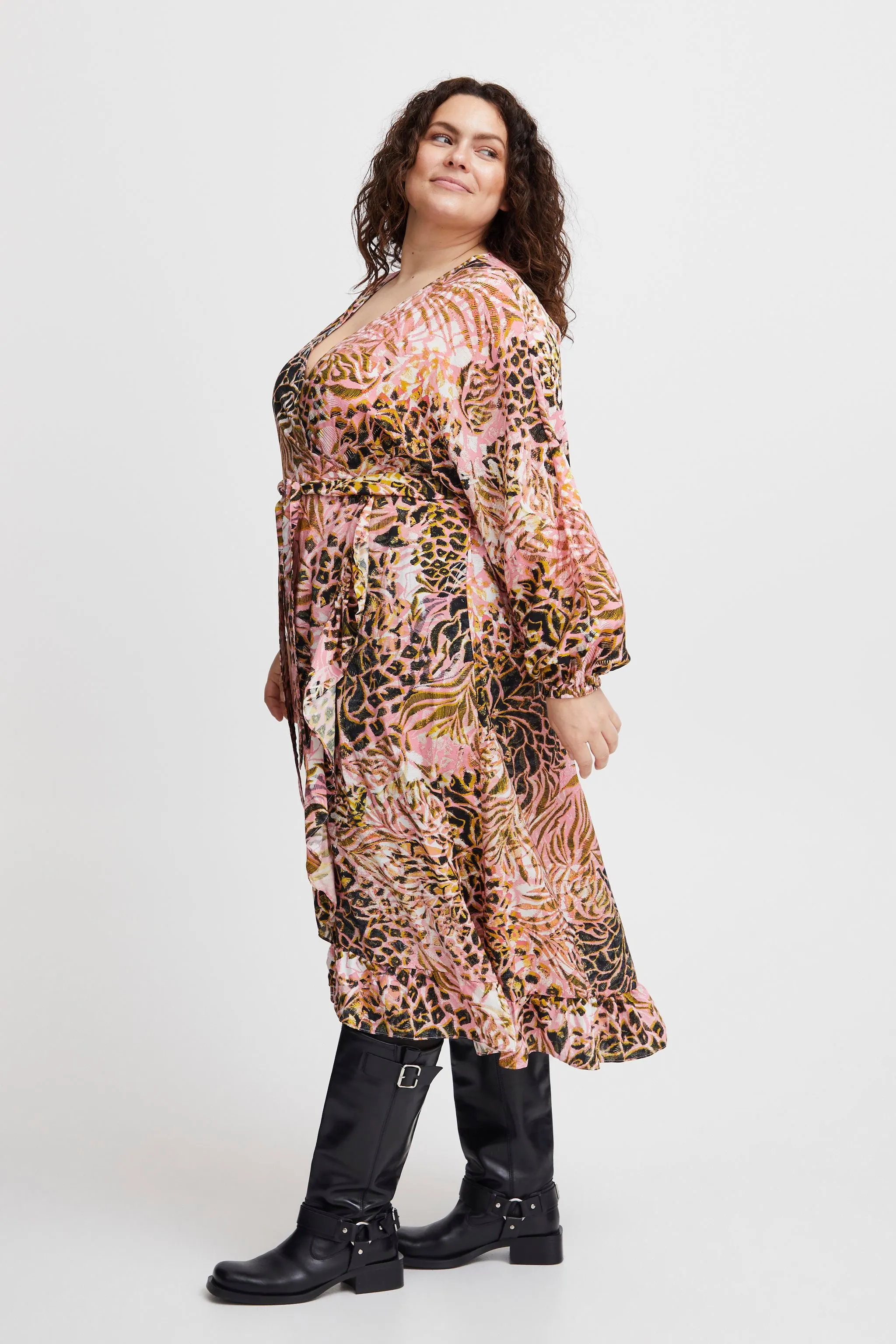 2600- Printed Faux Wrap Dress- Fransa Plus