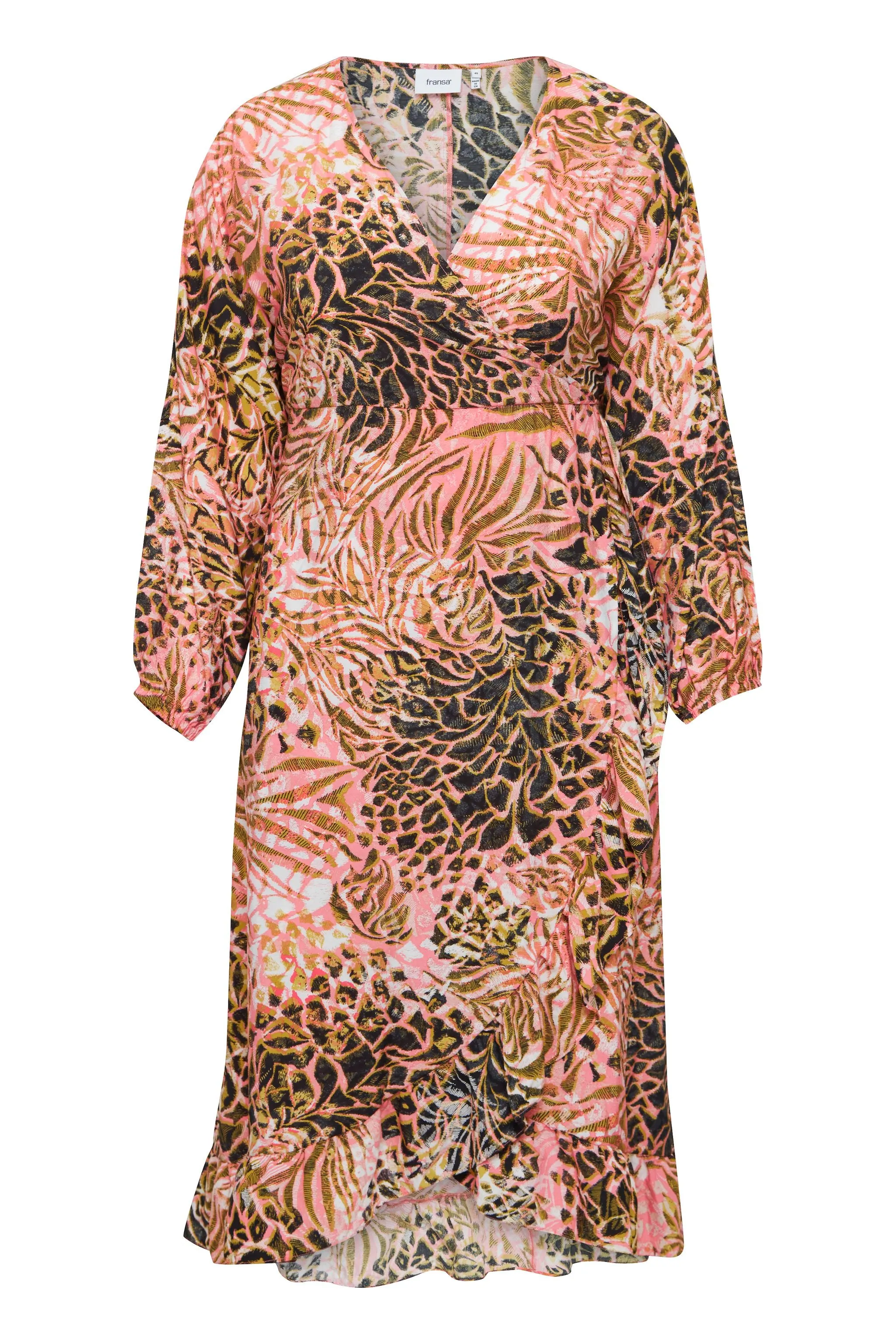 2600- Printed Faux Wrap Dress- Fransa Plus