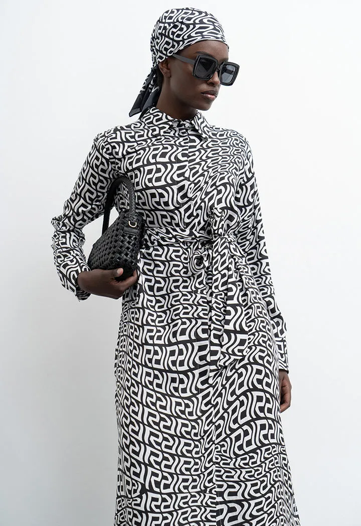 All Over Monogram Wavy Patterned Shirt Dress