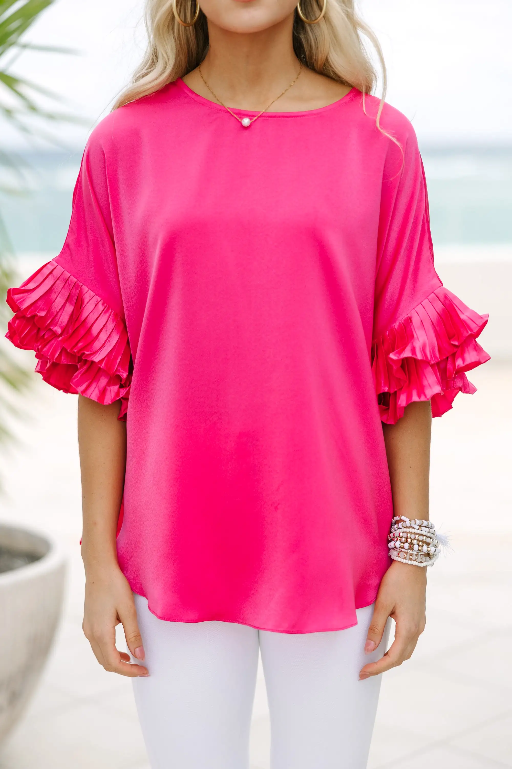 All The Frills Hot Pink Ruffled Blouse