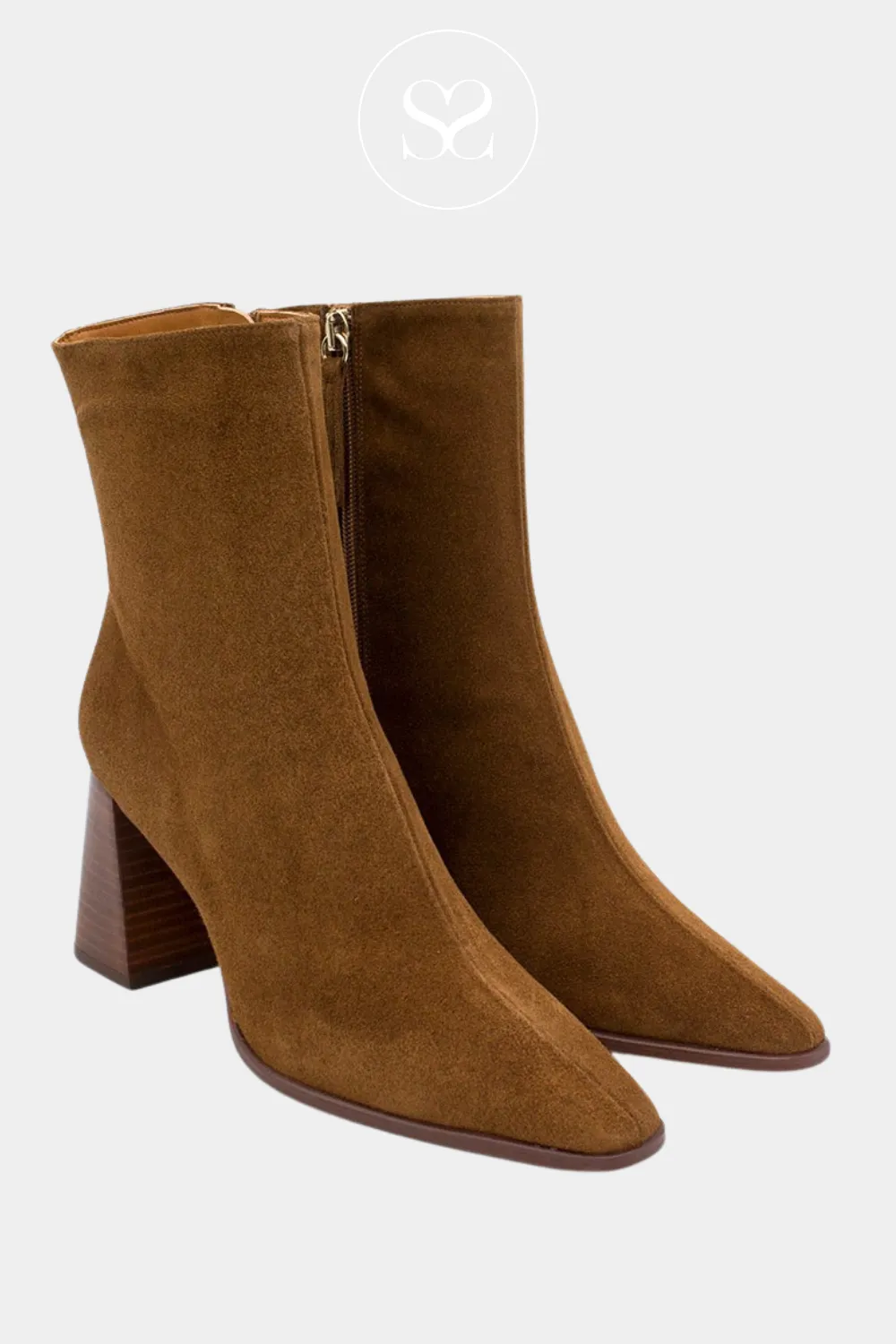 ANGEL ALARCON 24567 TAN SUEDE BLOCK HEEL BOOTS