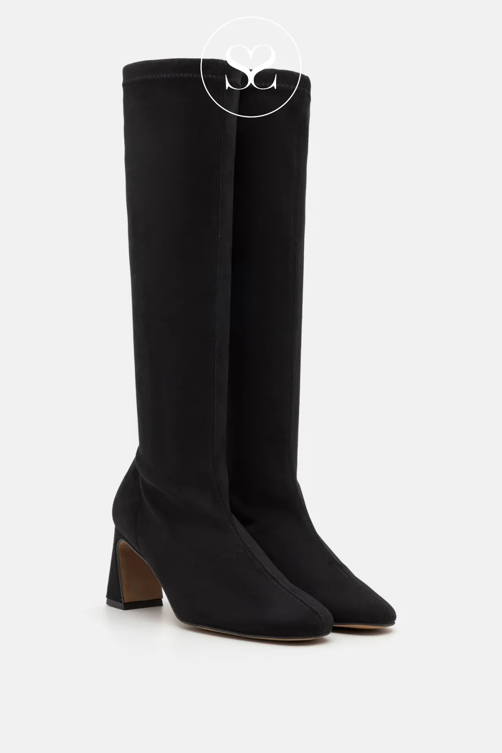 ANGEL ALARCON 24614 BLACK SUEDE BLOCK HEEL KNEE HIGH BOOTS