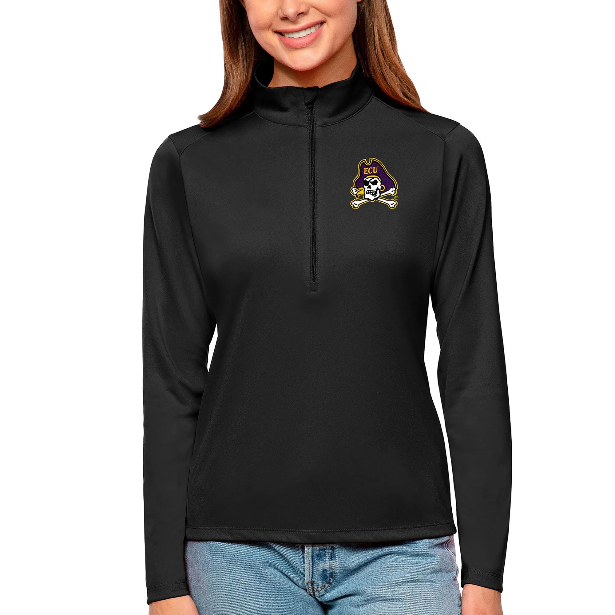 Antigua ECU Pirates Women's Black Tribute Quarter-Zip Pullover Top