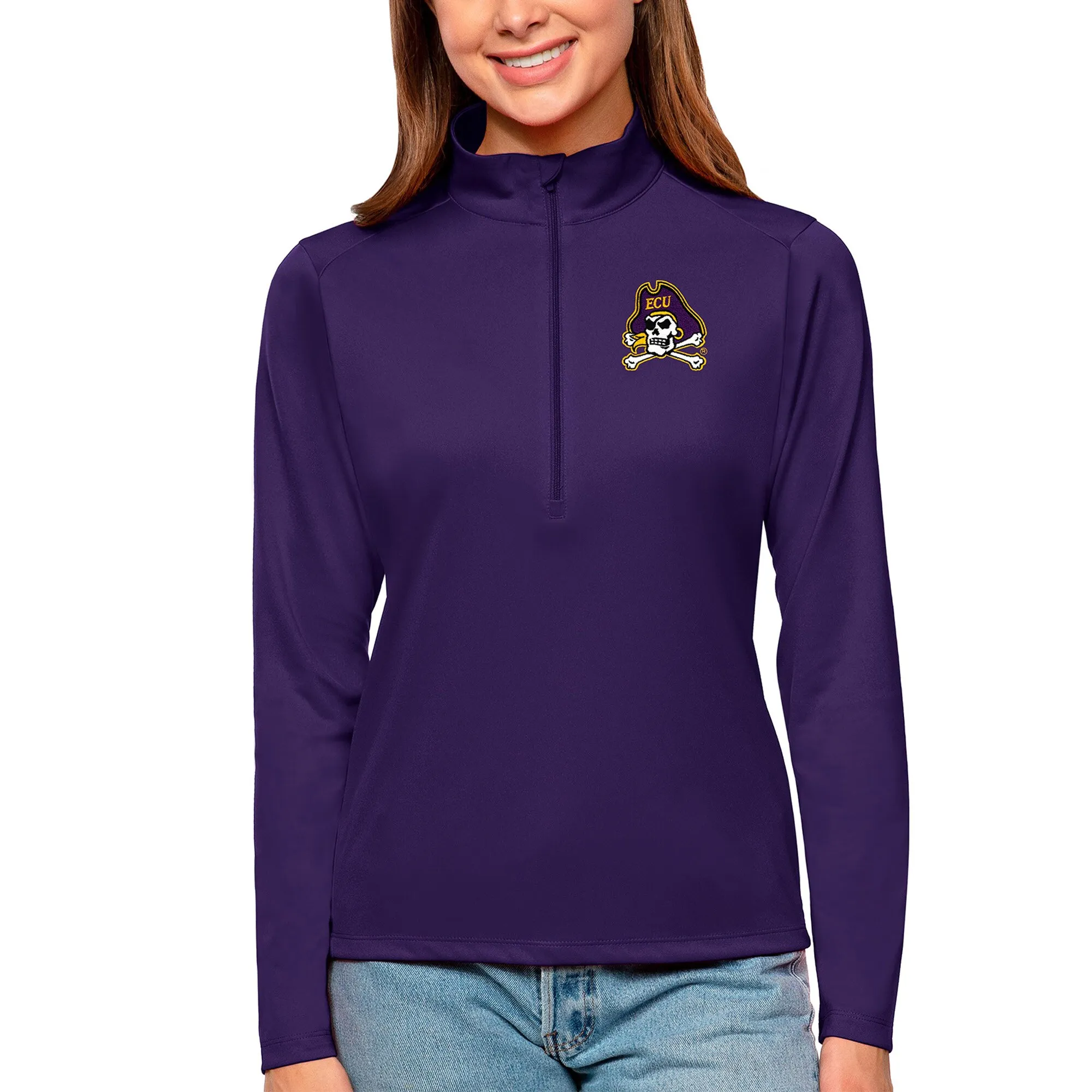 Antigua ECU Pirates Women's Purple Tribute Quarter-Zip Pullover Top