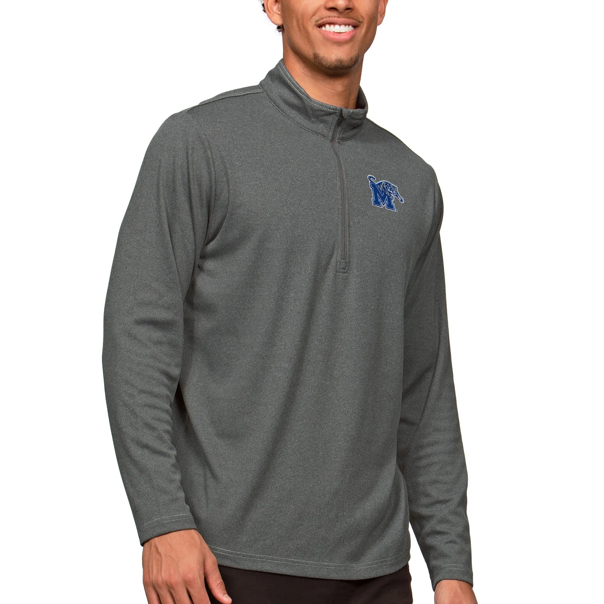 Antigua Memphis Tigers Heather Charcoal Epic Quarter-Zip Pullover Top