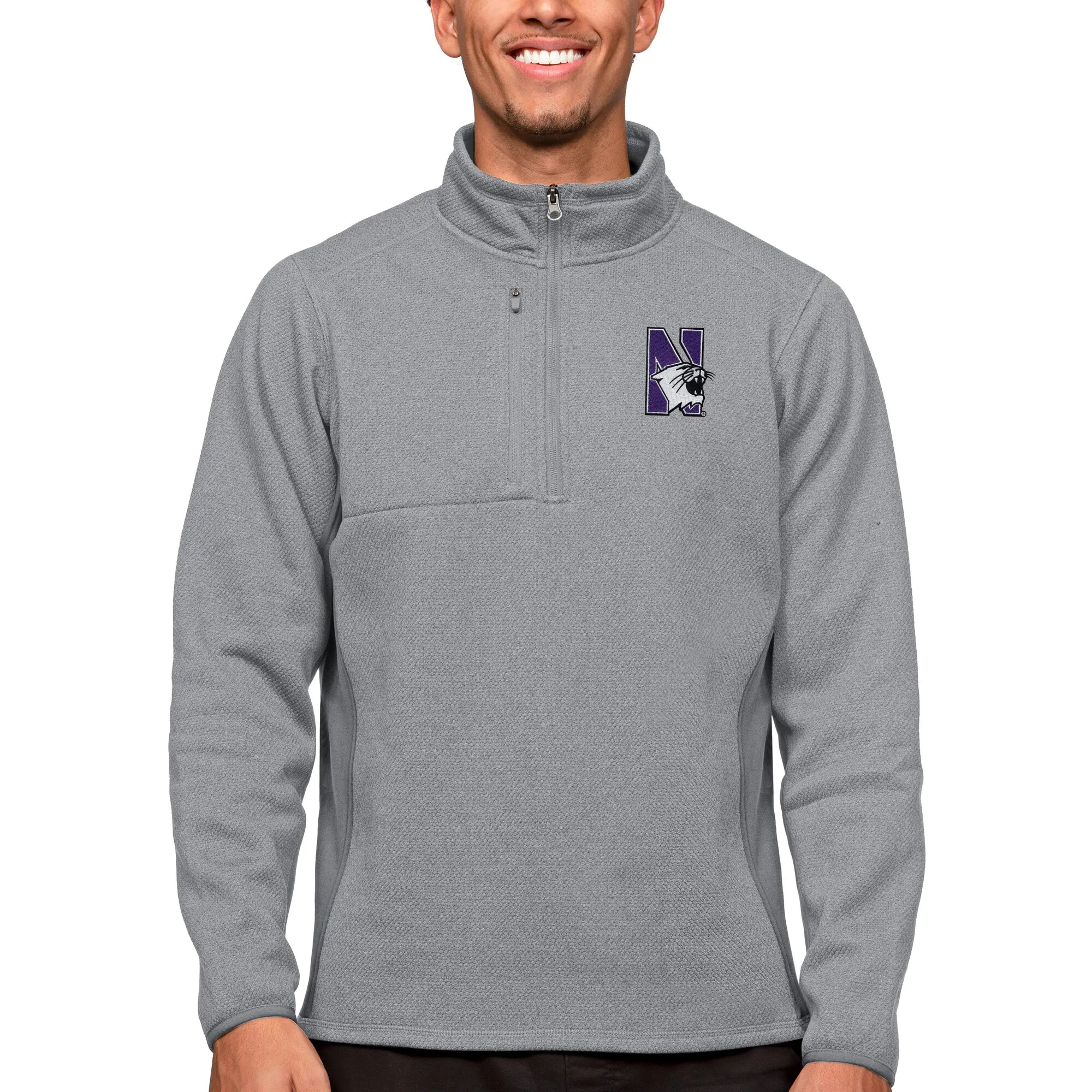 Antigua Northwestern Wildcats Heather Gray Course Quarter-Zip Pullover Top