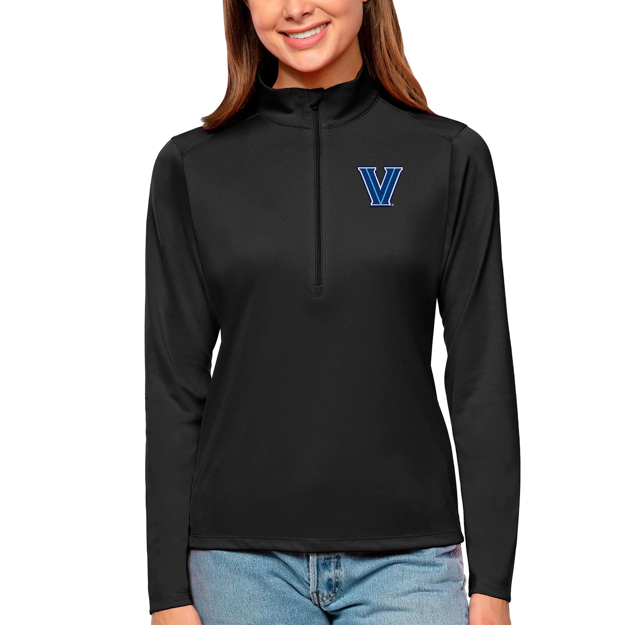 Antigua Villanova Wildcats Women's Black Tribute Quarter-Zip Pullover Top