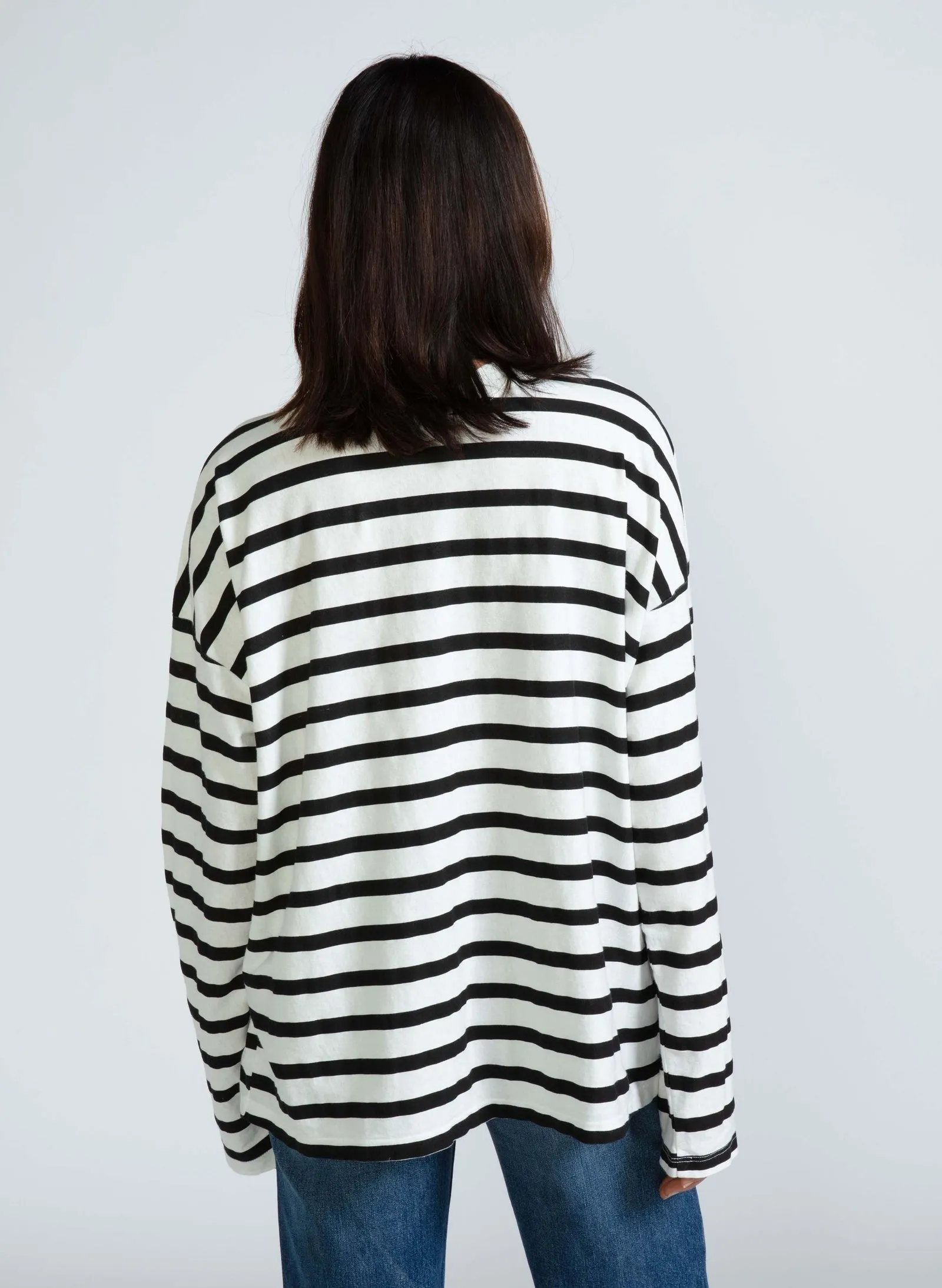 ASKK NY Long-Sleeve Tee in Thin Stripe White