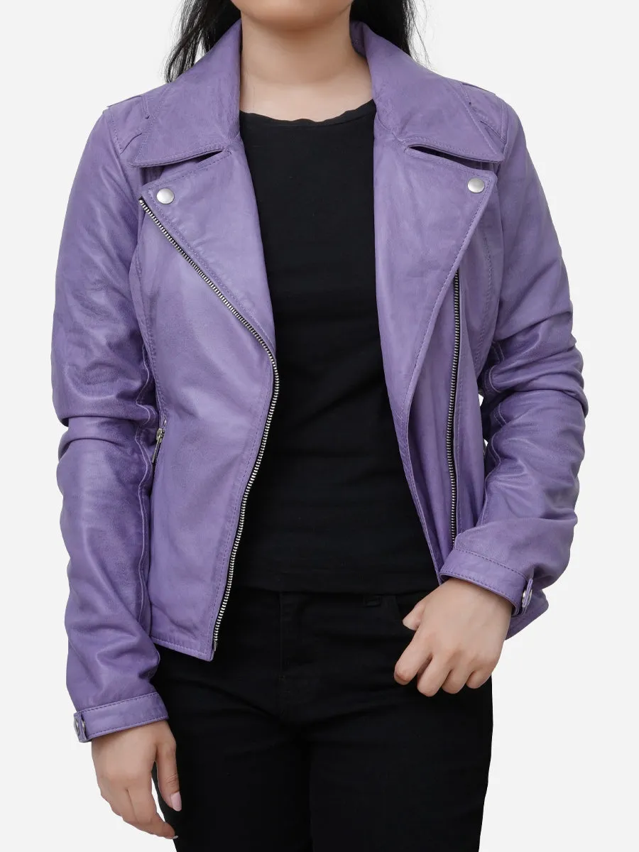 Aurora Slim Fit Purple Real Leather Moto Jacket