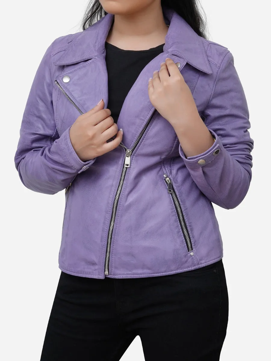 Aurora Slim Fit Purple Real Leather Moto Jacket