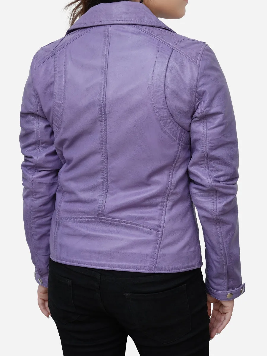 Aurora Slim Fit Purple Real Leather Moto Jacket