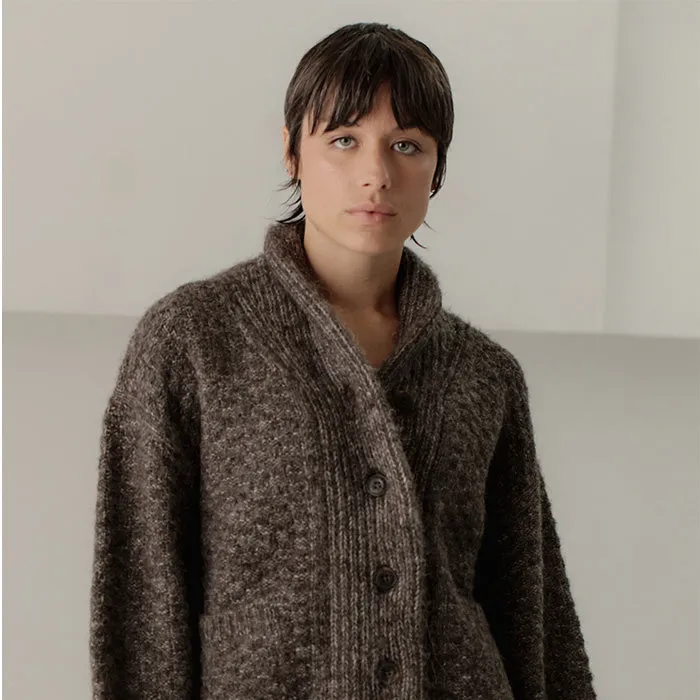 Bare Knitwear Woman Bowen Shawl Cardigan Earth Melange Brown