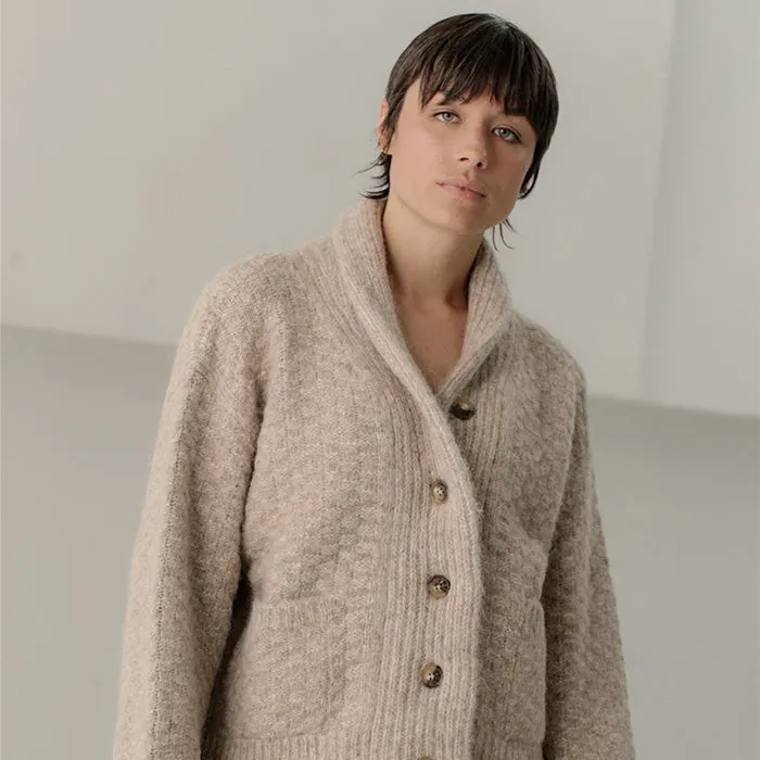 Bare Knitwear Woman Bowen Shawl Cardigan Wheat Beige