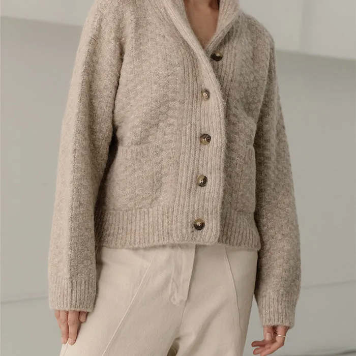 Bare Knitwear Woman Bowen Shawl Cardigan Wheat Beige