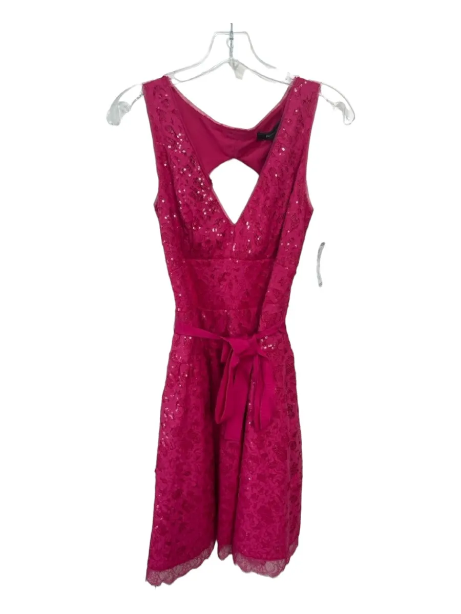 BCBG Maxazria Size 4 Hot pink Cotton All Over Sequins V Neck Sleeveless Dress