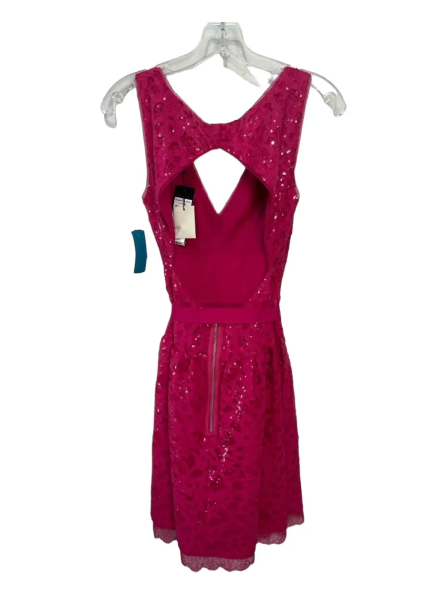 BCBG Maxazria Size 4 Hot pink Cotton All Over Sequins V Neck Sleeveless Dress