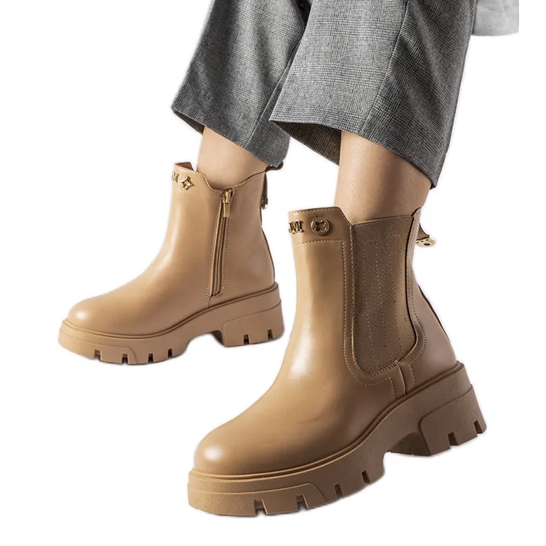 Beige insulated decorative ankle boots by Federica