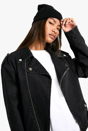 Belted Denim Moto Jacket