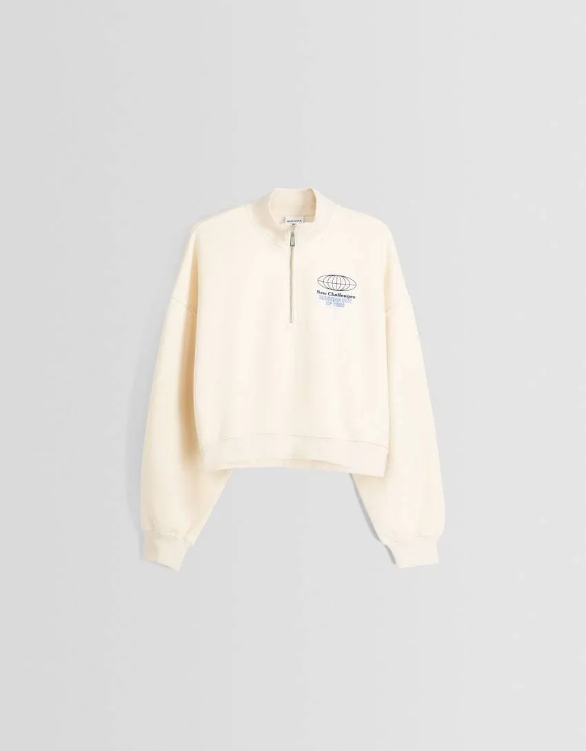 Bershka  |Long Sleeves Cotton Logo Hoodies & Sweatshirts