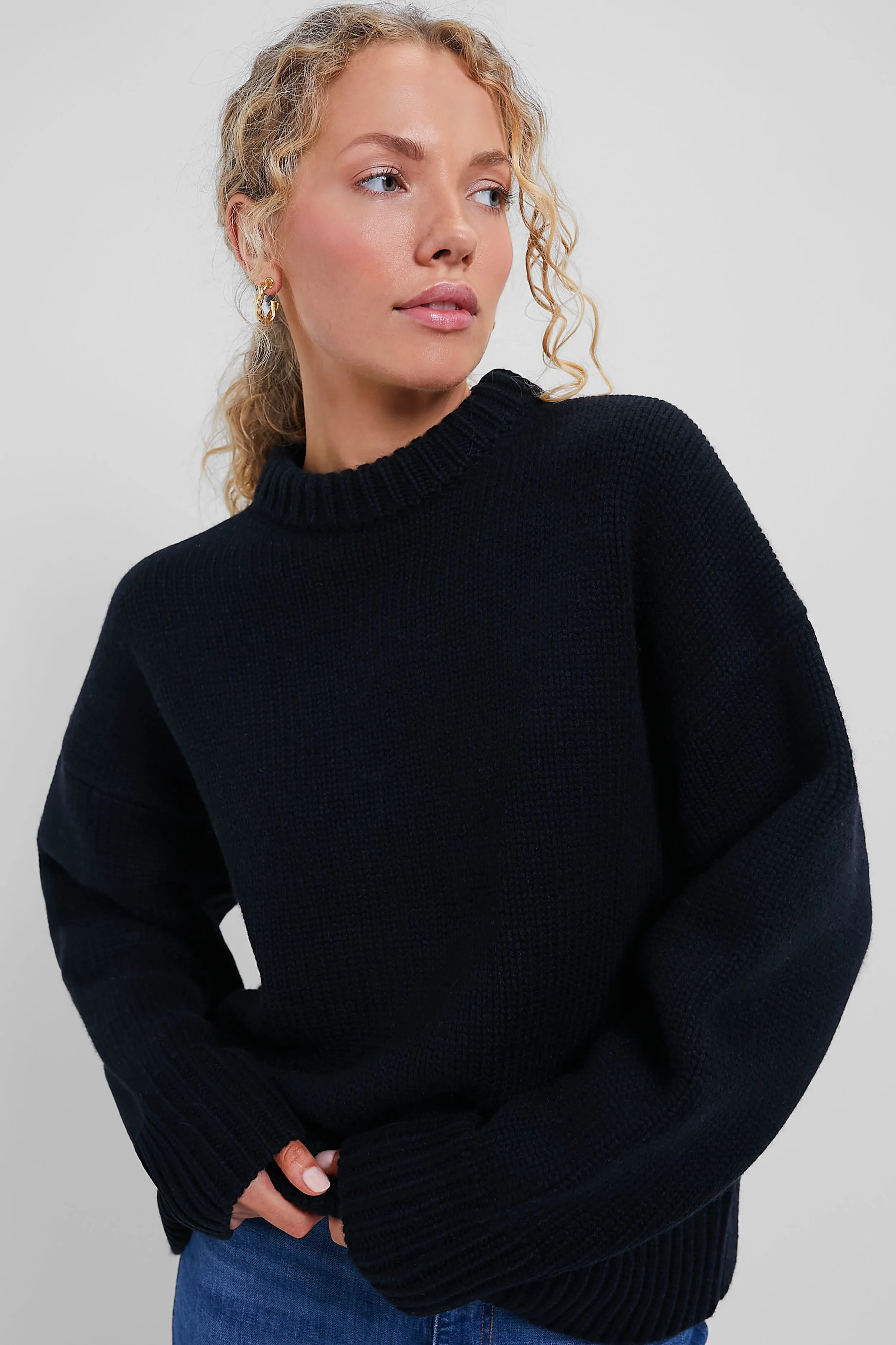 Black Genevieve Cashmere Blend Crewneck Sweater