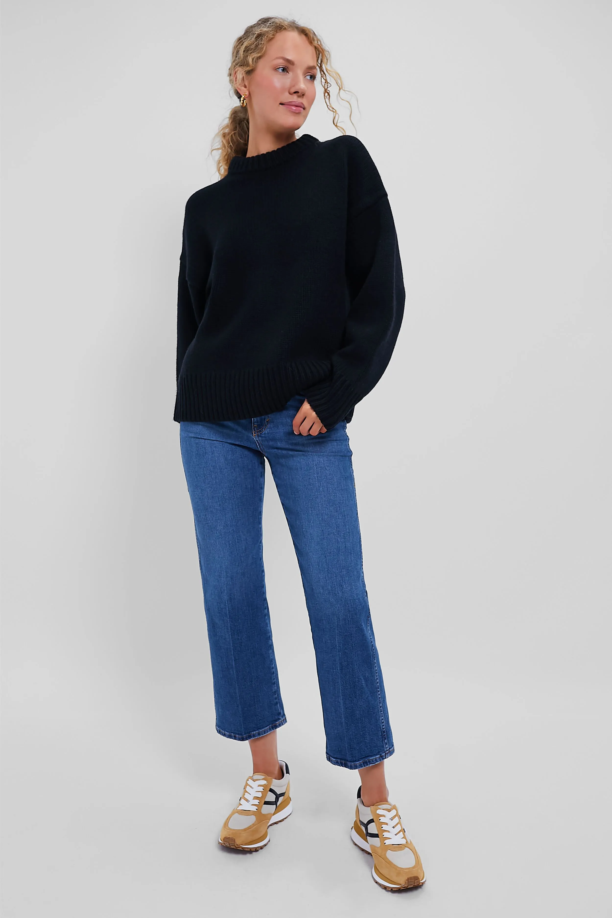 Black Genevieve Cashmere Blend Crewneck Sweater