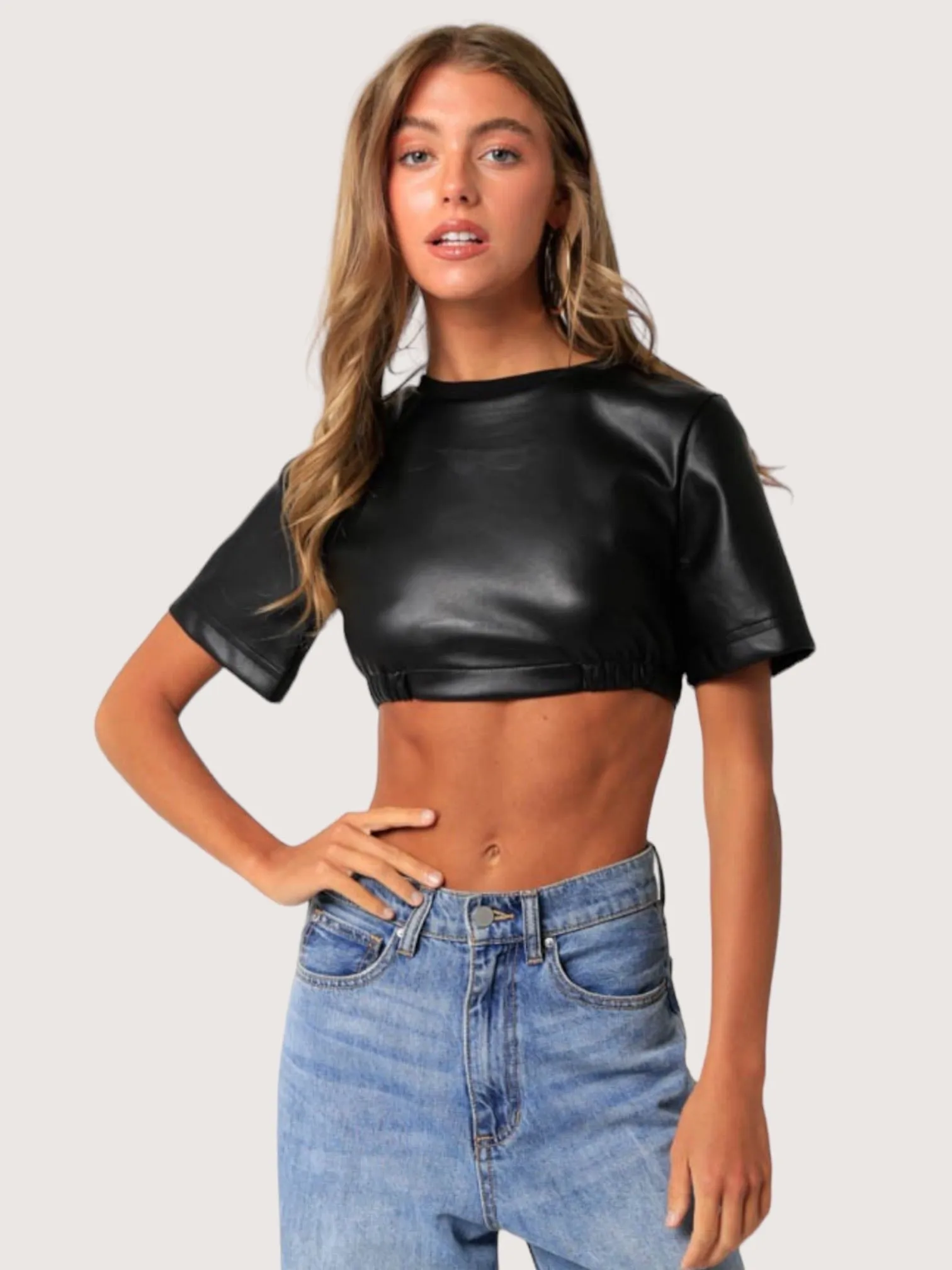 Black Leather Crop Top