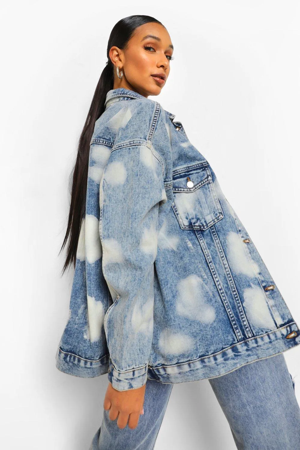 Bleach Wash Oversized Denim Jacket