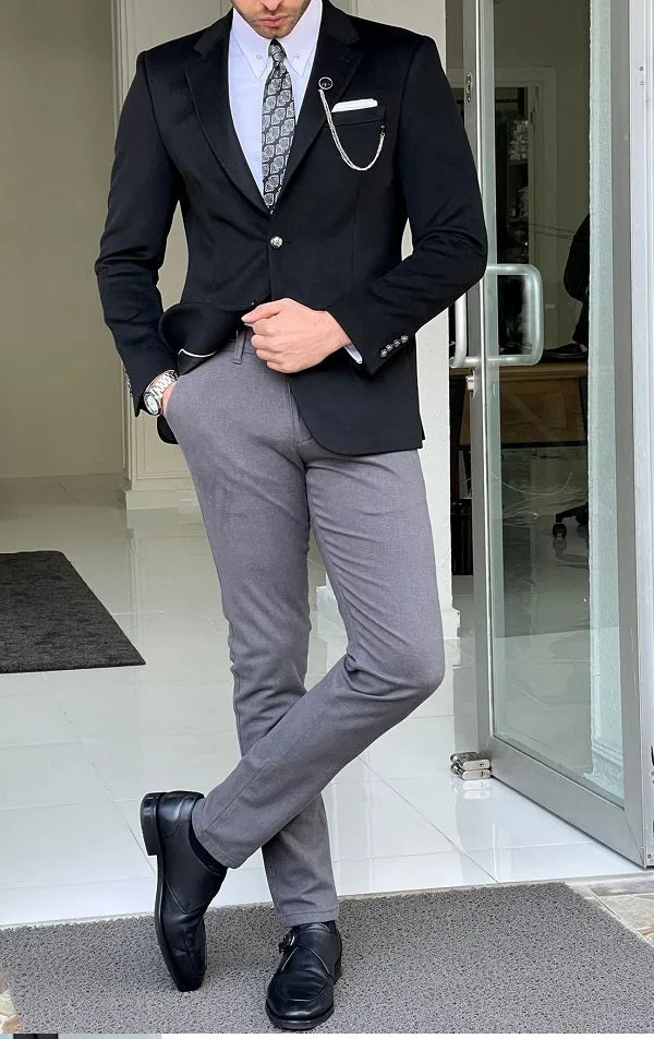 Bojo Special Black Slim Fit Wool Blazer