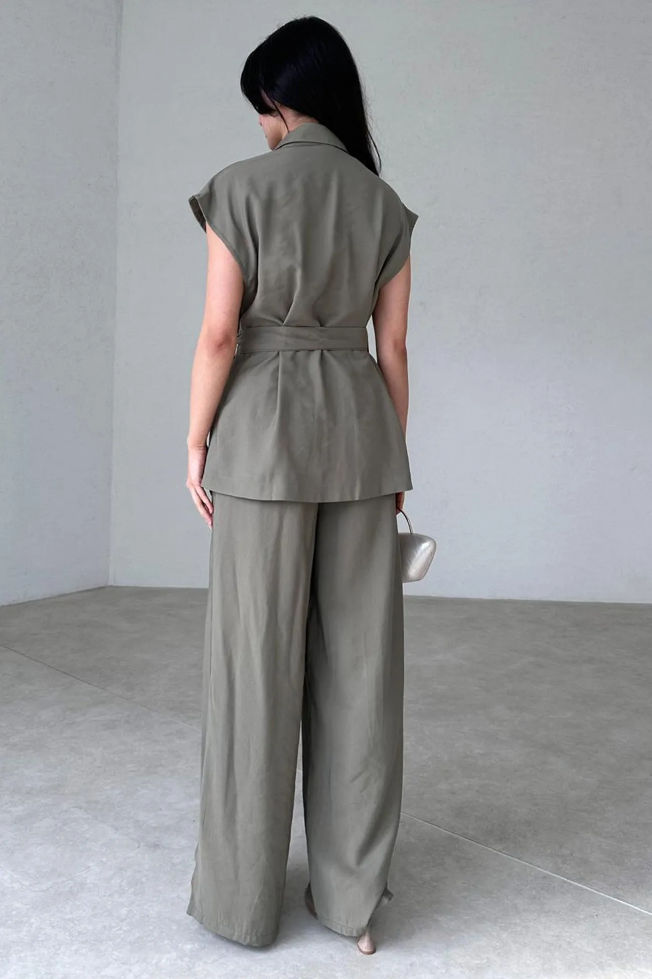 Cap Sleeve Tie-waist Suit Pants Set