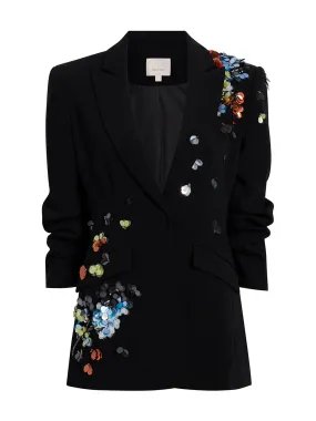 Cinq A Sept Sequin Flower Scrunched Cheyenne Blazer in Black/Multi