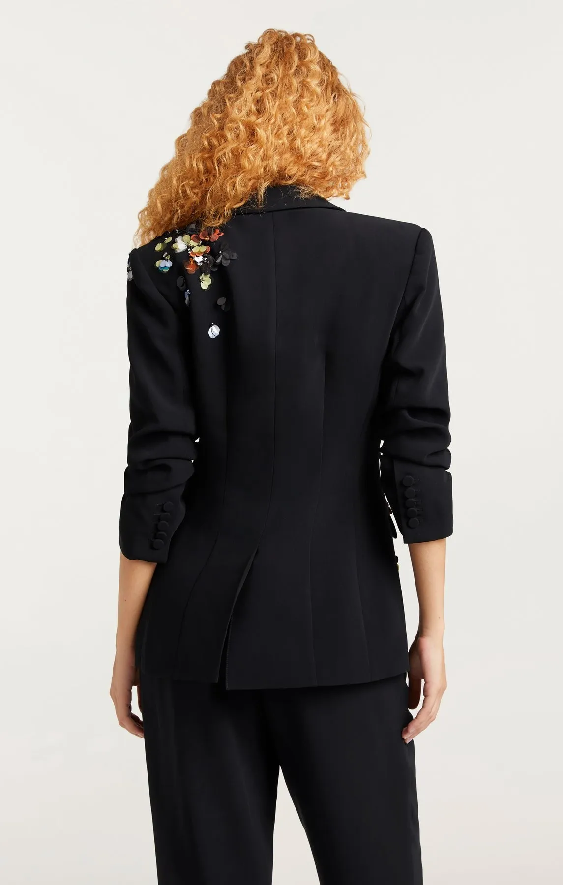 Cinq A Sept Sequin Flower Scrunched Cheyenne Blazer in Black/Multi