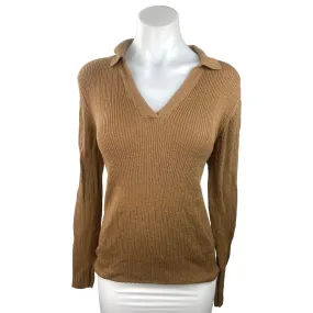 Club Monaco Brown V-neck Collar Rib Knit Long Sleeve Stretch Pullover Sweater M