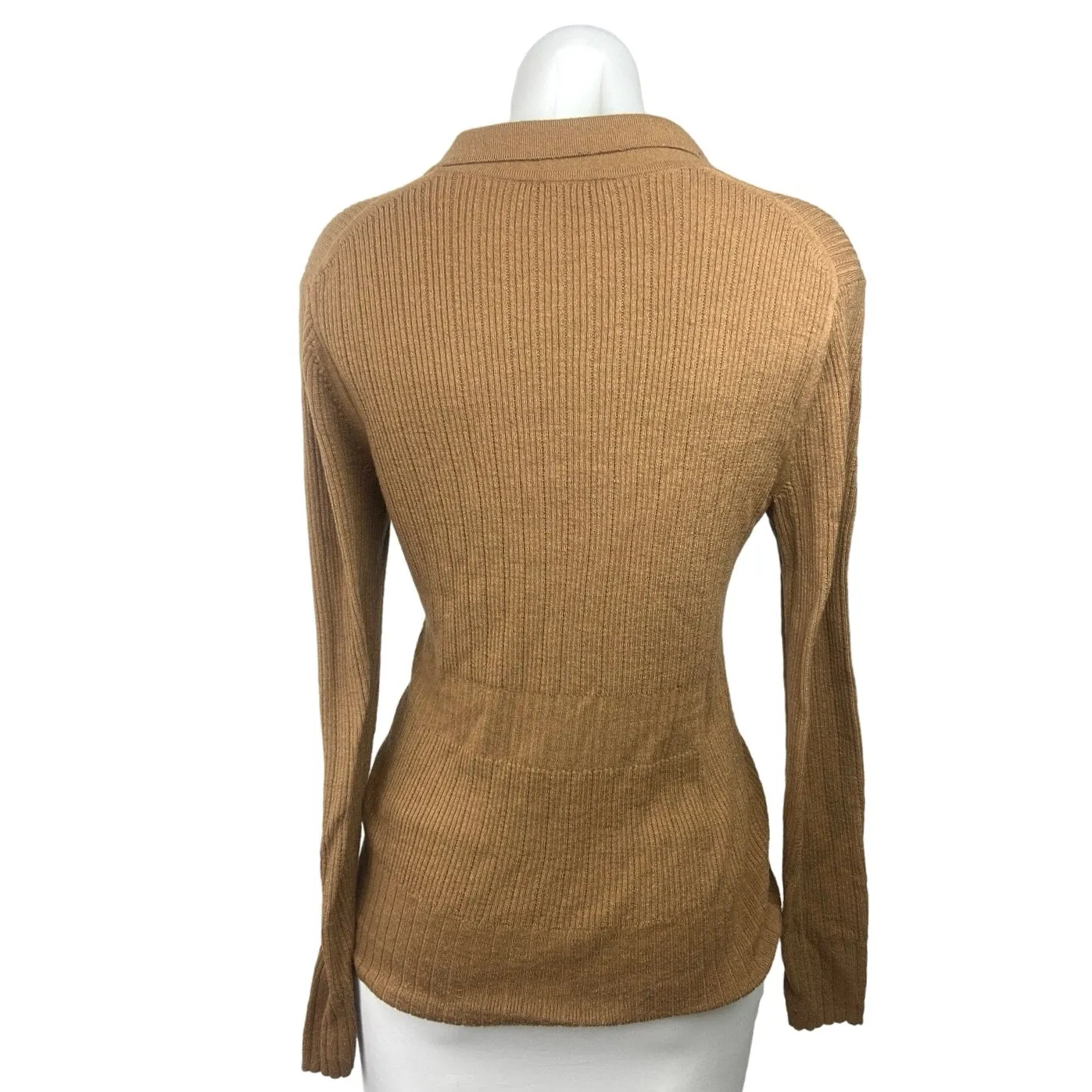 Club Monaco Brown V-neck Collar Rib Knit Long Sleeve Stretch Pullover Sweater M