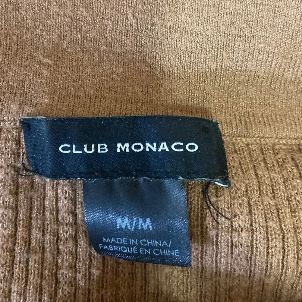 Club Monaco Brown V-neck Collar Rib Knit Long Sleeve Stretch Pullover Sweater M