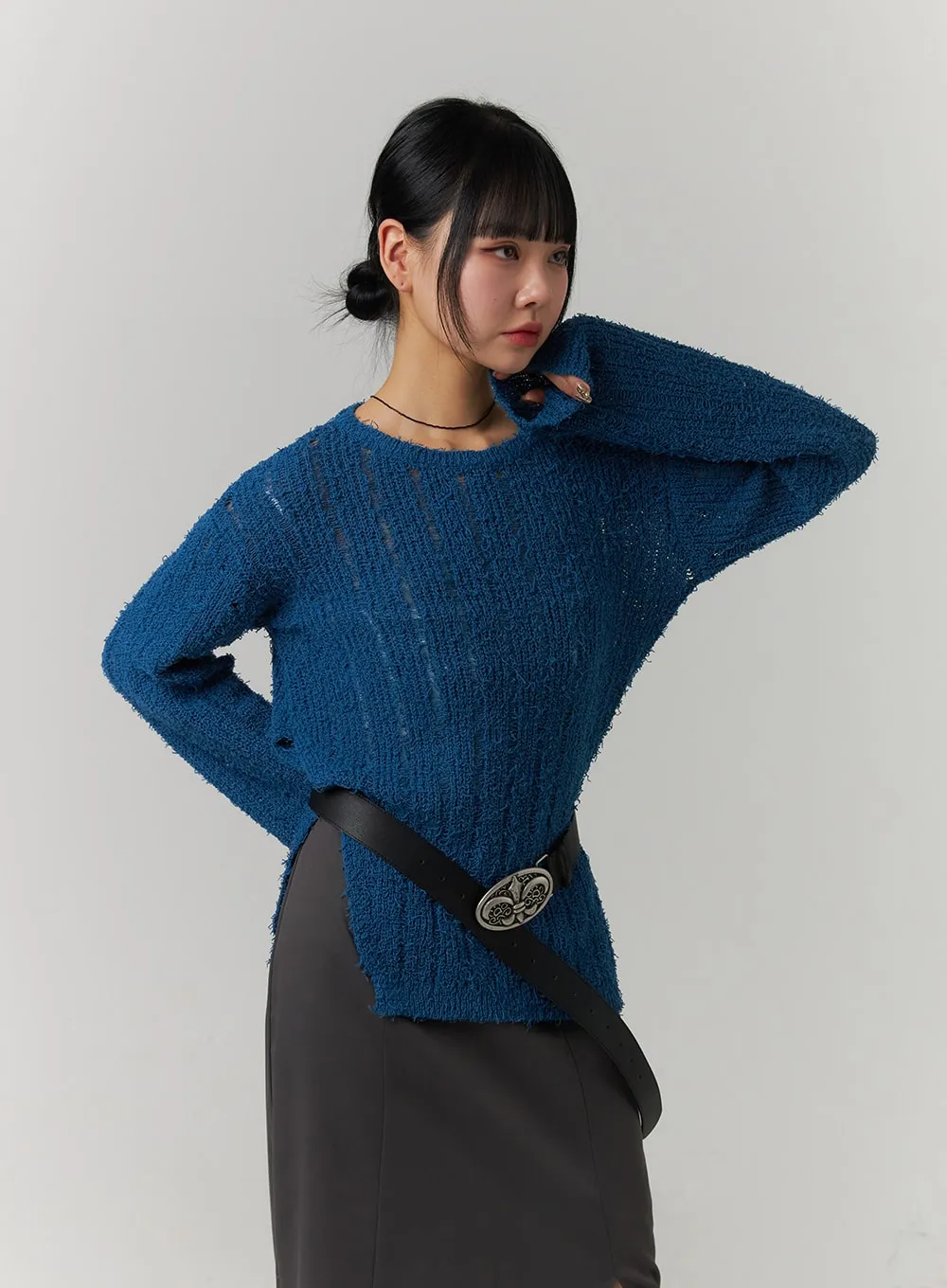 Cozy Knitted Long Sleeve Round Neck Top CJ419