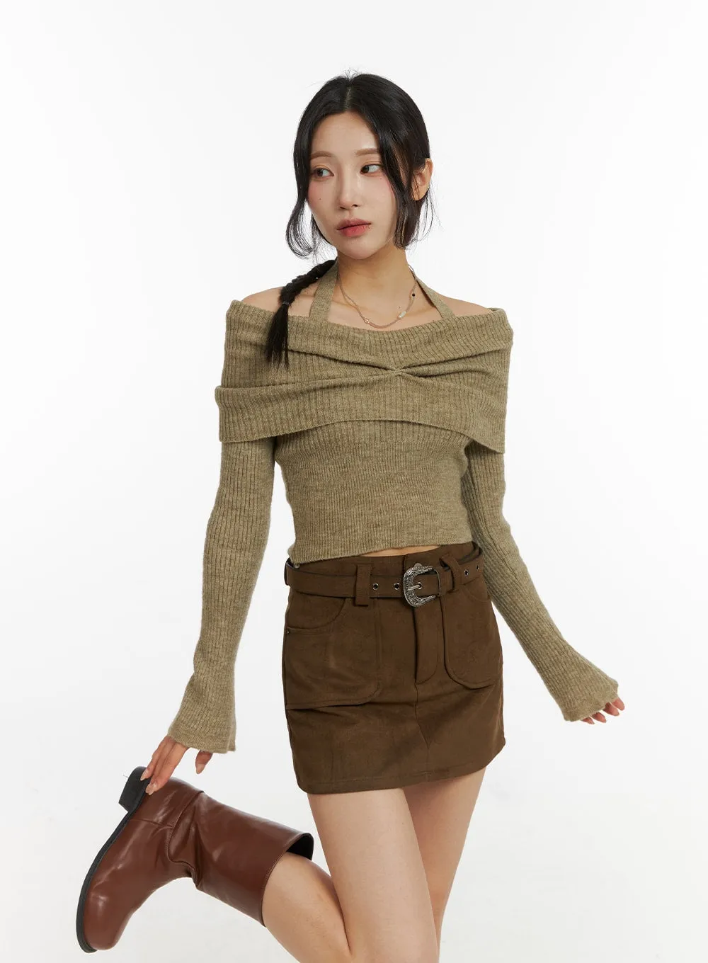 Cozy Off-Shoulder Asymmetrical Knit Top CJ417