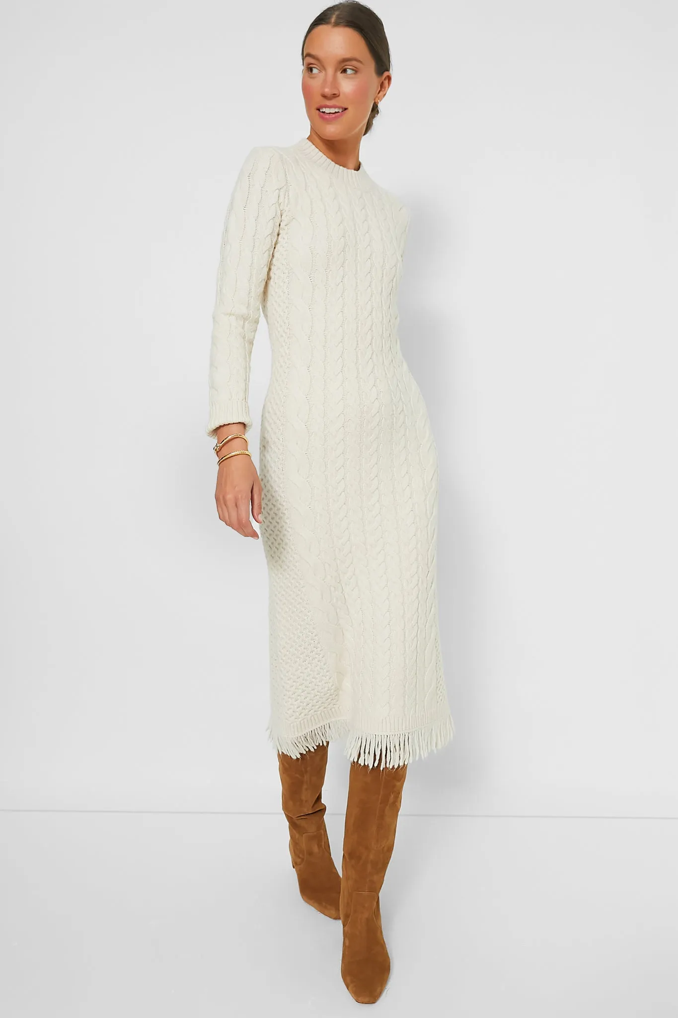 Cream Freya Fringe Sweater Dress