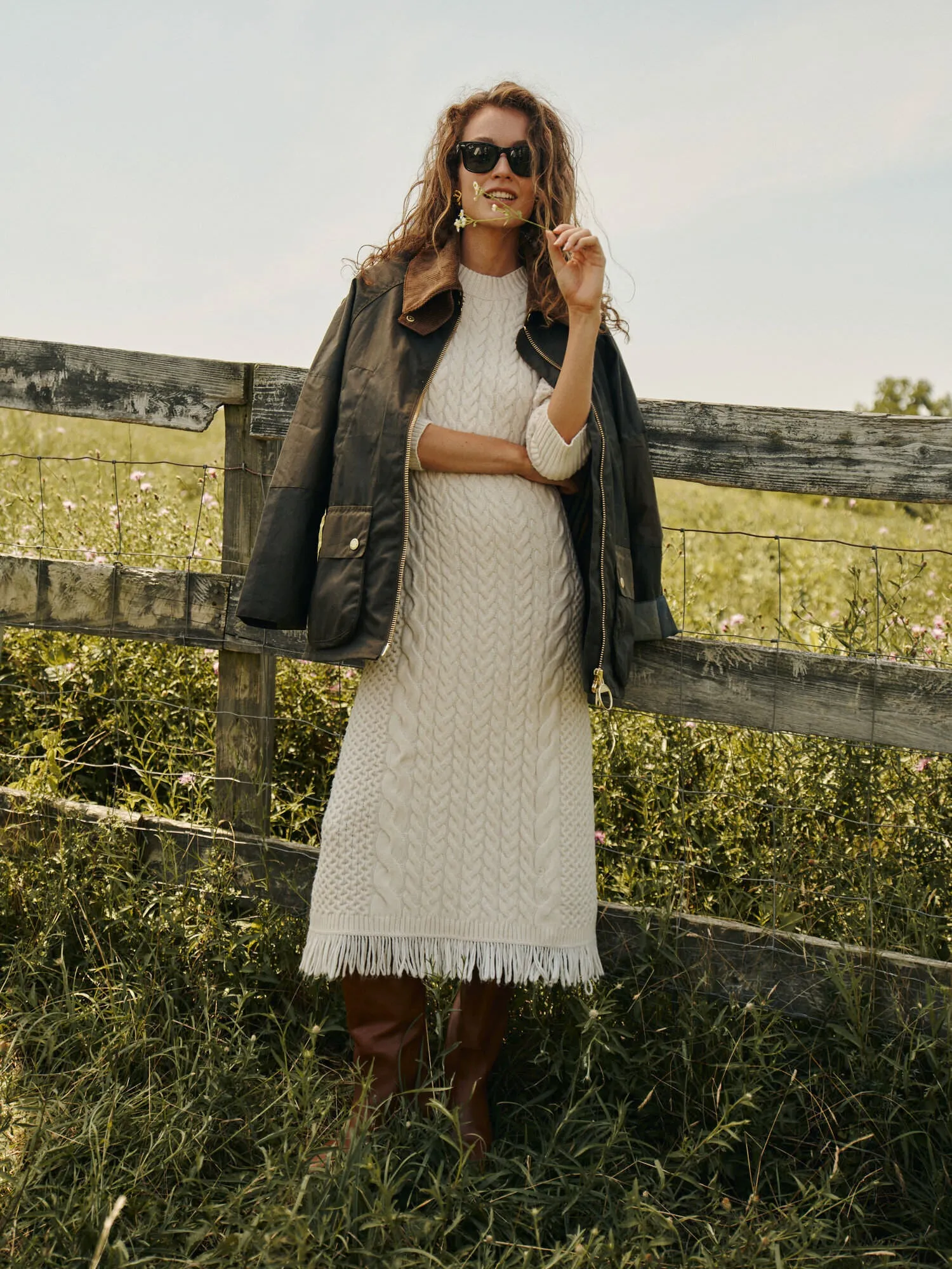 Cream Freya Fringe Sweater Dress