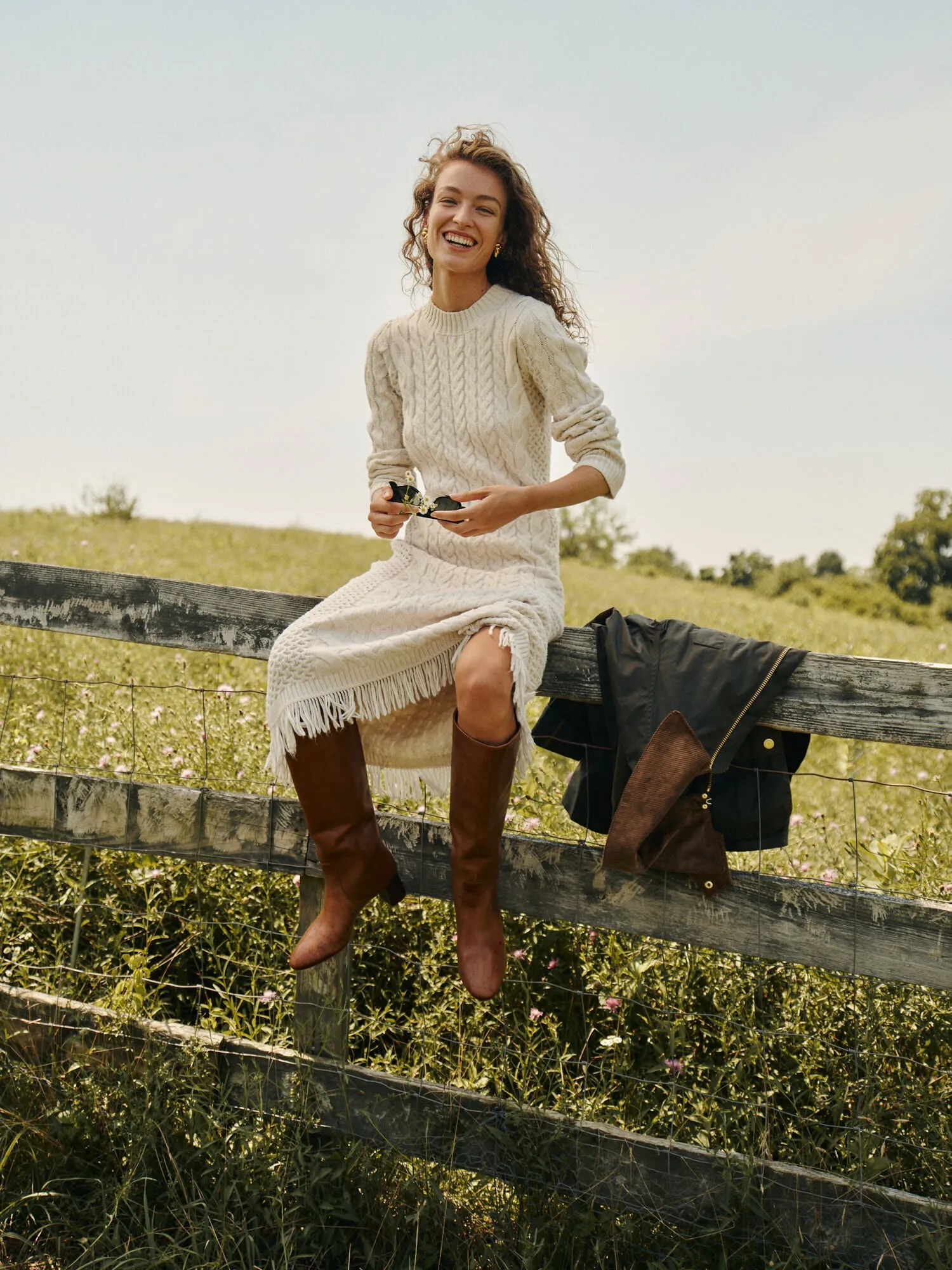 Cream Freya Fringe Sweater Dress