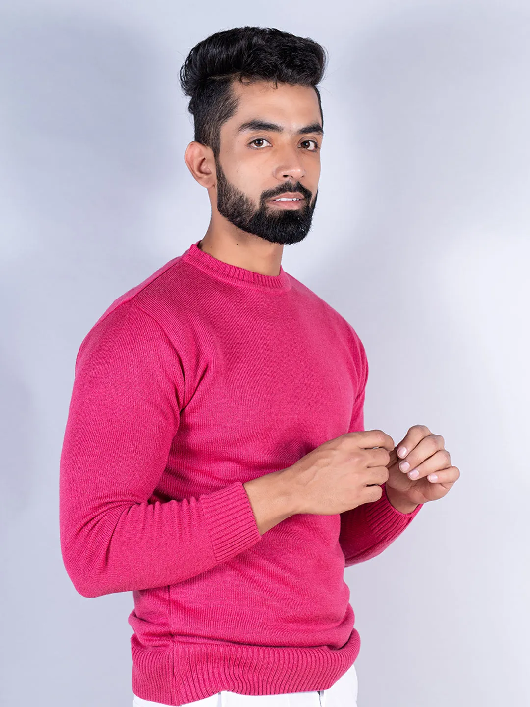 Dark Pink Color Crew Neck  Sweater